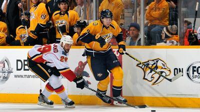 The Calgary Flames rookie Filip Forsberg, right, leads all NHL first-year players in scoring with 39 points. Frederick Breedon / Getty Images