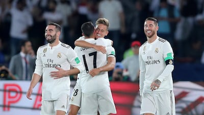 Marcos Llorente of Real Madrid scores during the Club World Cup final against Al Ain at Zayed Sports City Stadium, Abu Dhabi. Chris Whiteoak / The National