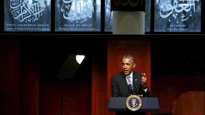 US president Barack Obama delivers remarks at the Islamic Society of Baltimore mosque in Catonsville, Maryland on February 3, 2016. Jonathan Ernst/Reuters