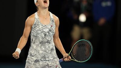 Australia's Ashleigh Barty celebrates after winning the Australian Open final against Danielle Collins in Melbourne. AFP