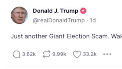 Mr Trump returns to his debunked claims of widespread election fraud. Photo: Screengrab from Truth Social