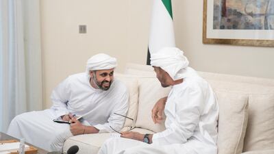 Sheikh Mohamed, with Sheikh Theyab bin Mohamed, Abu Dhabi Executive Council member. Rashed Al Mansoori / Ministry of Presidential Affairs