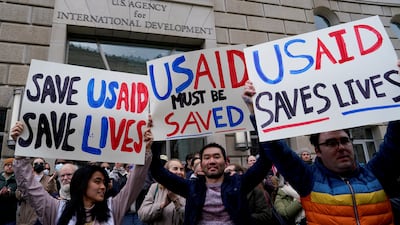 Protesters against USAID restructuring, outside the agency's headquarters in Washington. Reuters