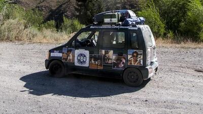 Our car amongst the hills, Kyrgyzstan. Courtesy William Harbidge