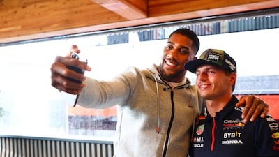 Max Verstappen and Anthony Joshua take a selfie in Zandvoort. Getty