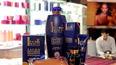 Fair and White whitening products showcased at Beauty World in Dubai on May 26th 2015. Jeffrey E Biteng / The National