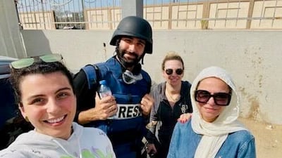 Motaz Azaiza speaks to Palestinian-American businessman Ahmed Beseiso’s family members shortly before they left Gaza in November. Photo courtesy Ahmed Beseiso