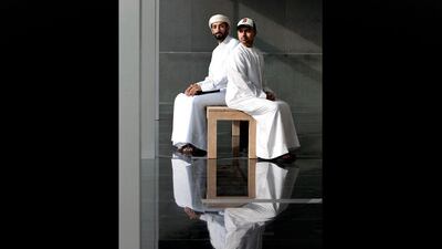 Thikrayat iPhone app creators, Faisal Jassim (right) and Thani al Shafar, pose for a portrait at the Pavilion in downtown Dubai. Silvia Razgova / The National
