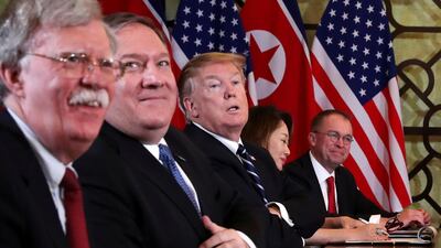 US Secretary of State Mike Pompeo, second left – pictured alongside President Donald Trump and White House national security adviser John Bolton – criticised Cuba and Russia for their roles in the Venezuelan crisis. Reuters