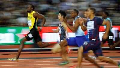 Usain Bolt of Jamaica competes in the 100 metres heat in London. Kai Pfaffenbach / Reuters