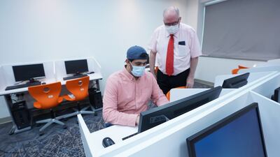 A student participates in a virtual exchange with peers in Lebanon and the US. Photo: American University of Ras Al Khaimah