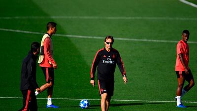 Real Madrid's manager Julen Lopetegui oversees training on Monday. AFP