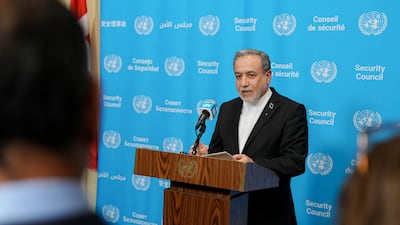 Iran's Foreign Minister, Abbas Araghchi, speaks to the media during the UN General Assembly in New York last month. Bloomberg