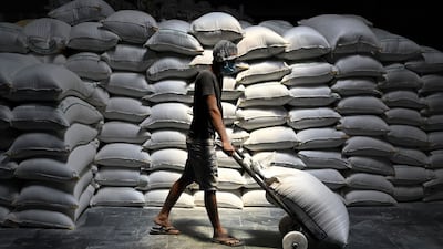Sacks of refined wheat flour at a mill in India's Punjab state, May 2022. AFP