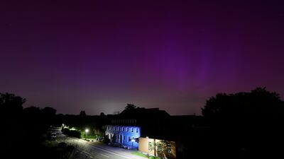The Northern Lights shine above a hotel in Speyer, Germany. EPA