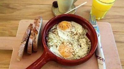 Baked eggs with low-fat halloumi at Nathalie's Cafe. Courtesy Nathalie's Cafe