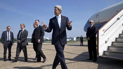 US. Secretary of State John Kerry leaves Stansted Airport to return to the United States from London. Jacquelyn Martin / Pool/ Reuters