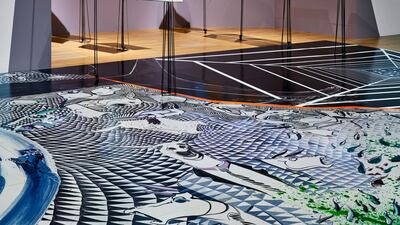 An installation of the 'Where's Waldo?' series (2018-21) by Ramin and Rokni Haerizadeh and their collaborator Hesam Rahmanian, collectively known as RRH. For this series, they painted on images from the news media. Photo: John Varghese