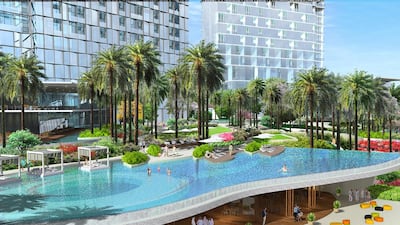 The pool area. It is ocated on Palm Jumeirah’s western crescent and set in 500,000 square feet of landscaped ground. Courtesy Nakheel