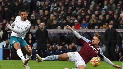 Gabriel Jesus takes a shot on goal against Aston Villa. AP