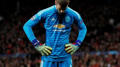 Manchester United's David de Gea looks dejected during the match. Reuters
