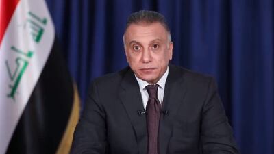 Iraqi Prime Minister Mustafa Al Kadhimi addresses the Iraqi people in a televised speech from Baghdad. AFP