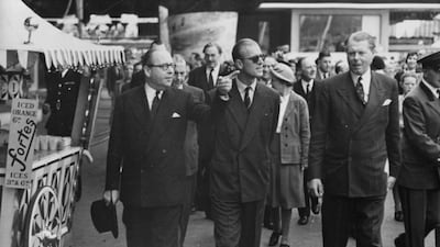 Prince Philip walks with Sir Gerald Barry, Director General of the South Bank Festival, in 1951. Don Price/Fox Photos/Getty Images