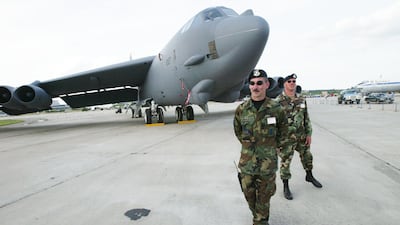 A US B-52 bomber during the Moscow International Air Show on August 20, 2003 in Zhukovsky, southeast of Moscow. Getty Images