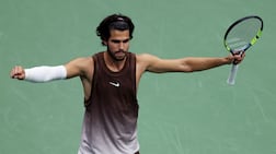 Carlos Alcaraz beat Roman Safiullin in the US Open first round. AFP