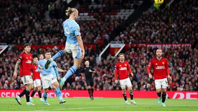 Erling Haaland of Manchester City scores the team's second goal. Getty