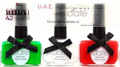 Red, white and green: the UAE National Day manicure set. Courtesy Sisters Beauty Lounge
