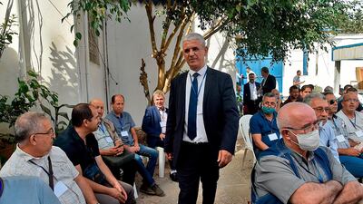 Leader of Algeria's opposition party the Rally for Culture and Democracy (RCD) Mohcine Belabbas, arrives to attend the party's national council held at its headquarters in the el-Biar suburb of the capital after a ban by authorities on holding it at the El Riyadh hotel in Staouali. AFP