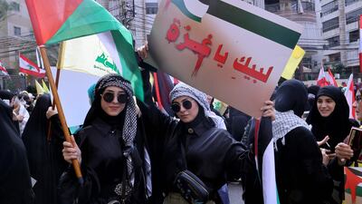 People gather at a rally in Beirut, Lebanon, in support of Palestinians in Gaza. AFP