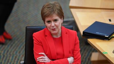 Scotland's First Minister Nicola Sturgeon attends First Minister's Questions at the Scottish Parliament in Edinburgh, Scotland. Reuters