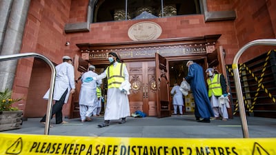 Worshippers had to observe social distancing at the Bradford Grand Mosque. Getty Images