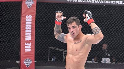 Brazilian Marcos Costa reacts after his victory over Moroccan Abdelhakim Wahid. Courtesy UAE Warriors