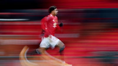 Manchester United's Marcus Rashford in action against Liverpool in an FA Cup tie. Reuters