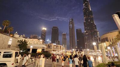 The Burj Khalifa and Souq Al Bahar are seen in Downtown Dubai.
