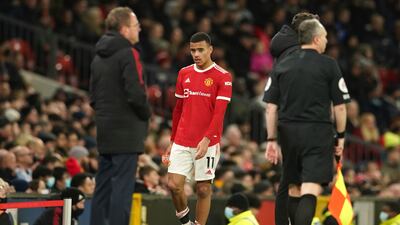 Manchester United's Mason Greenwood after being substituted. AP