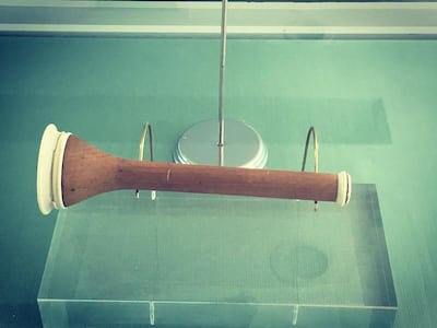 The original Piorry stethoscope was made of wood and ivory, circa 1828 at Quttainah Medical Museum. Photo: Quttainah Medical Museum