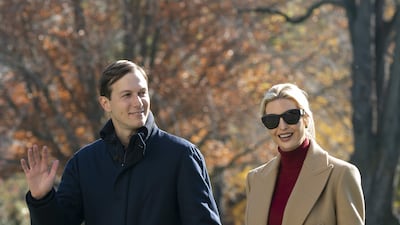 Ivanka Trump, wearing a camel coat and red polo neck, and Jared Kushner return to the White House on November 29, 2020. EPA