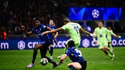 Raphinha scores Barcelona's third goal. AFP