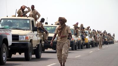 Sudanese forces fighting alongside the Saudi-led coalition in Yemen gather near the outskirts of the western port city of Al Hodeidah, Yemen, on June 12, 2018. Najeeb Al Mahboobi / EPA