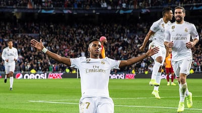 Rodrygo celebrates after making it 2-0 to Real after only seven minutes at the Bernabeu. EPA