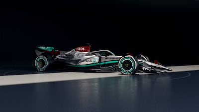 Mercedes' W13 E Performance 2022 Formula One car at Silverstone. PA