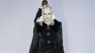 A full length gown, a velvet collar jacket and gloves, all in gothic chic. Marc Jacobs autumn/winter 2016/17. Courtesy Marc Jacobs