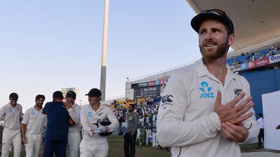 New Zealand captain Kane Williamson after clinching the Test and series victory over Pakistan in Abu Dhabi on Friday. AFP