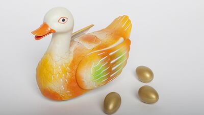 Amusing Duck — Dh30 From the same family as Likeable Rabbit, Milking Cow and Happy Hen, this moving, flashing, egg-laying duck is one of the stores’ most popular toys. “I will be singing when I am walking, my wings and mouth will be in action all the time. With red light sometimes I will stop for having eggs,” explains the box.