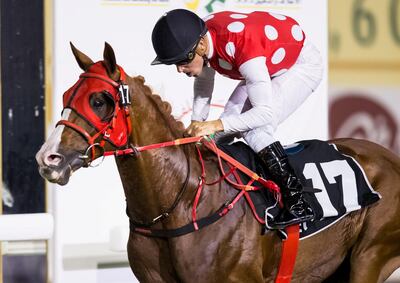 Jockey Fabrice Veron guided RB Torch to victory to give trainer Eric Lemartinel a double on the night. Erika Rasmussen for The National