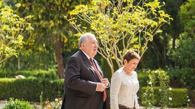 Former Armenian president Armen Sarkissian and his wife Nouneh. Reuters